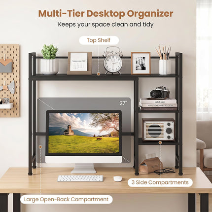 Dreamade 4-Tier Desktop Bookshelf | 38.5" Dorm Desk Hutch for 27" Monitor