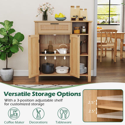Dreamade Buffet Cabinet with 2 Doors, Drawer 3 Open Cubbies Adjustable Shelf (Natural)