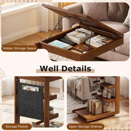 Dreamade C-Shaped End Table with Wheels w/Adjustable Desktop