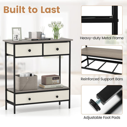 Dreamade Farmhouse Console Table 32” Entryway Table with 3 Fabric Drawers & Open Storage Shelf