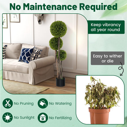 Dreamade 4ft Artificial Boxwood Topiary Ball Tree, Faux Potted Plants Cypress Tree in Weighted Pot with Triple Ball