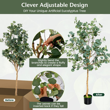 Dreamade 5.5ft Artificial Eucalyptus Tree, Tall Faux Eucalyptus Stems Fake Plants in Pot with 517 Silver Dollar Leaves