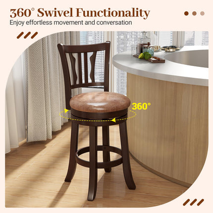 Dreamade 26" Upholstered Counter Height Swivel Bar Stools Set of 2/4 with Back and Solid Rubber Frame