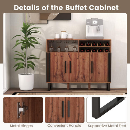 Dreamade Wine Bar Cabinet, Buffet Sideboard with 3 Doors & Adjustable Shelves, Liquor Cabinet