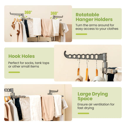 Dreamade Foldable Clothes Drying Rack, Oversized 4-Tier Collapsible Laundry Rack w/ 3 Retractable Trays