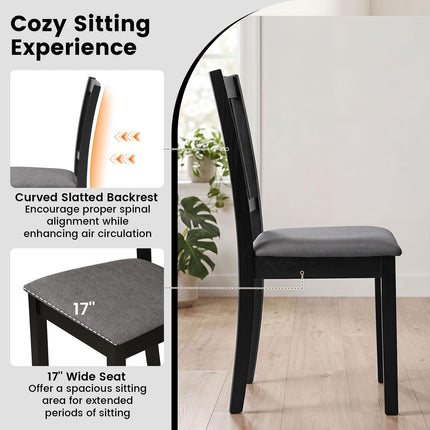 Dreamade Modern Farmhouse Wood Slat-Back Kitchen Chairs w/Padded Seat (2/4)