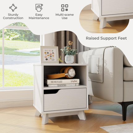Dreamade 2 Tier Nightstand, Mid Century Modern Bedside Table with Storage Drawer & Open Shelf