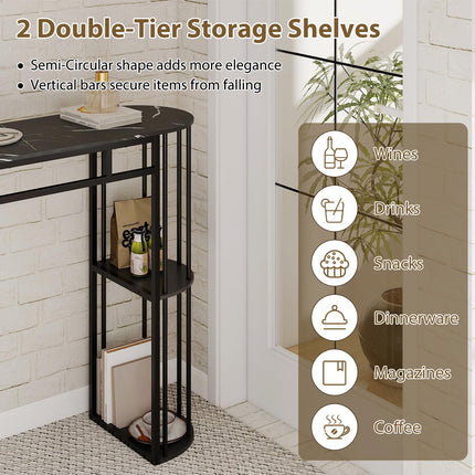 Dreamade 60 Inches Bar Table for 2-4 with Faux Marble Tabletop and Storage Shelves