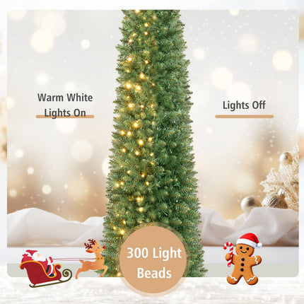DREAMADE 5/6/7/8/9 FT Pre-Lit Pencil Christmas Tree, Slim Artificial Xmas Tree