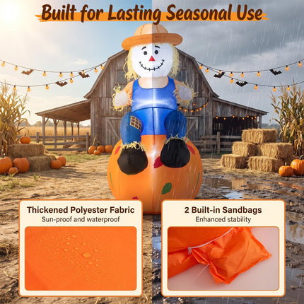 DREAMADE 4 FT Fall Inflatable Decoration Scarecrow Sitting on Pumpkin