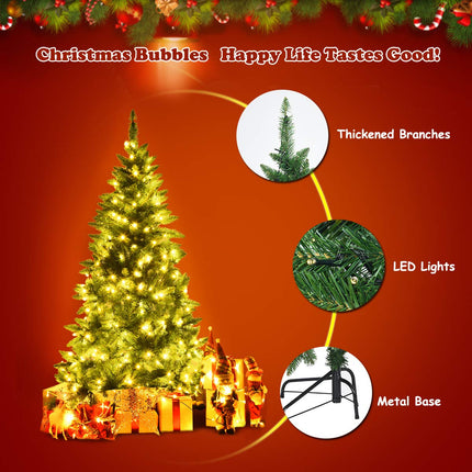 5ft/6ft Prelit Half-Shape Christmas Tree, Premium PVC Needles Artificial Tree - DreamadeUS