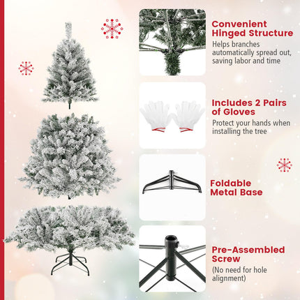 Dreamade 3-Minute-Setup Pre-Lit Snow Flocked Christmas Tree Artificial Hinged Xmas Tree