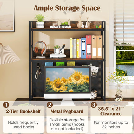Dreamade 2-Tier Desk Hutch Dorm with Pegboard for up to 32" Computer Monitor