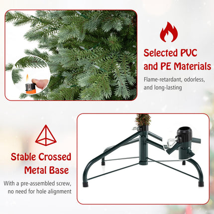 Dreamade 5ft / 6ft / 7ft Pre-Lit Artificial Christmas Tree with Lush PVC & PE Tips Warm White LED Lights