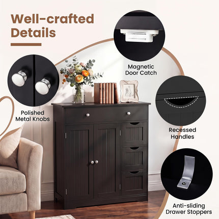 Dreamade Bathroom Storage Cabinet with 4 Drawers and 2 Doors