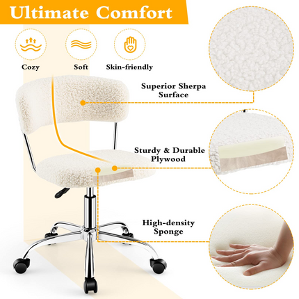 Dreamade Home Office Chair, Faux Fur Low Back Swivel Leisure Chair w/Height Adjustable Padded Seat