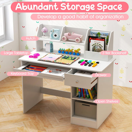 Dreamade Kids Study Desk, Children Wooden Writing Table with Hutch