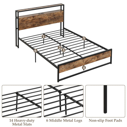 Dreamade Full Bed Frame with Storage Headboard and Charging Station, with Outlets and USB Ports