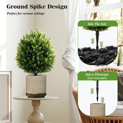Dreamade 2 Pack Faux Cedar Bushes with Ground Spike Sun-Protective Fake Shrub Plants