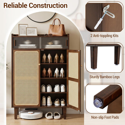 Dreamade Bamboo Shoe Cabinet w/Woven Rattan Doors