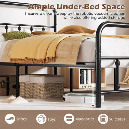 Dreamade King/Queen/Full Size Metal Platform Bed Frame, Victorian Style Platform Bed with Headboard & Footboard