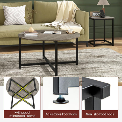 Dreamade Round Nesting Table Set of 3, Farmhouse Coffee Table w/2 End Tables, Sturdy Metal Frame (Black Oak)
