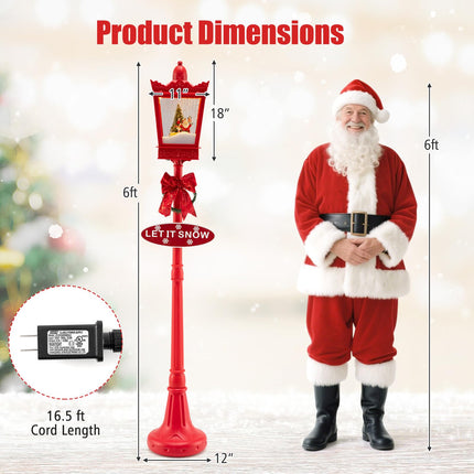Dreamade 8 ft Musical Christmas Streetlight w/Warm White LED Lights Snowy Effects Santa Scene