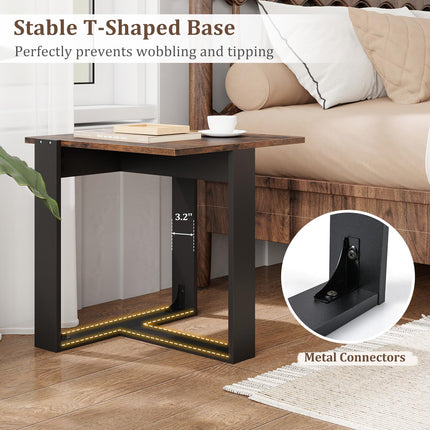 Dreamade Rustic Brown Square Industrial Side Table w/T-Shape Metal Frame