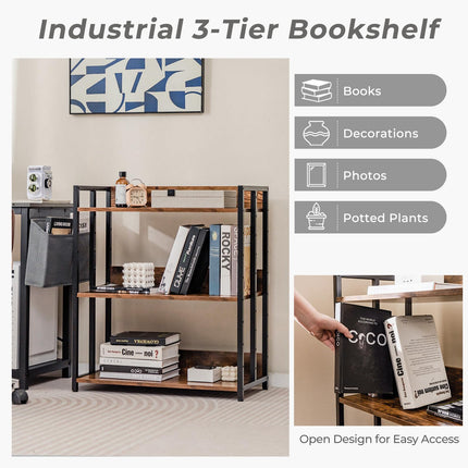Dreamade 3-Tier Bookshelf, Industrial 32" Tall Small Book Shelf with Adjustable Shelves