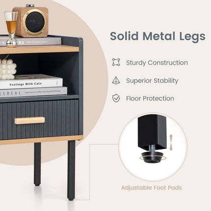 Dreamade Modern Nightstand with Drawer - Bedside Table with Open Shelf, Gray