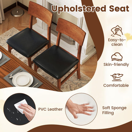 Dreamade Wooden Dining Chairs Set Kitchen Side Chairs w/Rubber Wood Legs Faux Leather Upholstered Seat
