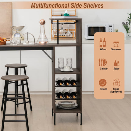 Dreamade 3 Pieces Bar Table and Stools Set, Bistro Table Set with Glass Holder (Brown)
