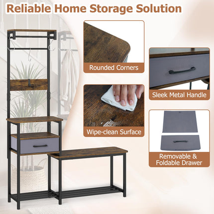 Dreamade 7-in-1 Hall Tree with Bench and Shoe Storage