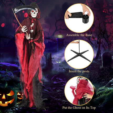 Dreamade 8 Ft Halloween Animatronics, Sound & Touch Activated Grim Reaper with Sickle, Glowing LED Eyes & Scary Voices