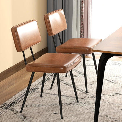 Dreamade PU Leather Dining Chairs Set of 2/4, Upholstered Kitchen Chairs w/Padded Backrest & Seat, Metal Legs