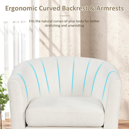 Dreamade Modern Accent Chair with Ottoman, Upholstered Teddy Velvet Barrel Club Chair w/Footrest