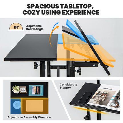 Dreamade Mobile Stand up Desk Adjustable, Rolling Standing Laptop Cart, 27.5"D x 22"W x 49.5"H