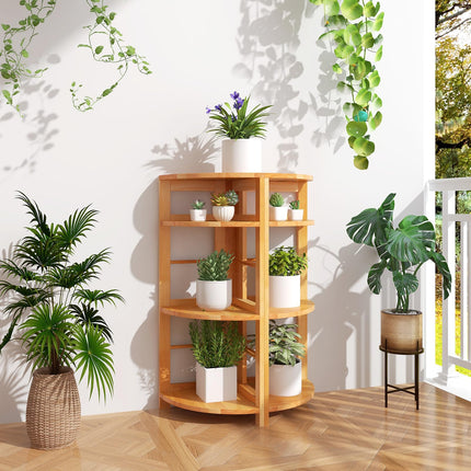 Dreamade 4-Tier Corner Shelf, 34" Bookshelf with Rubber Wood Frame, Anti-Toppling Kit