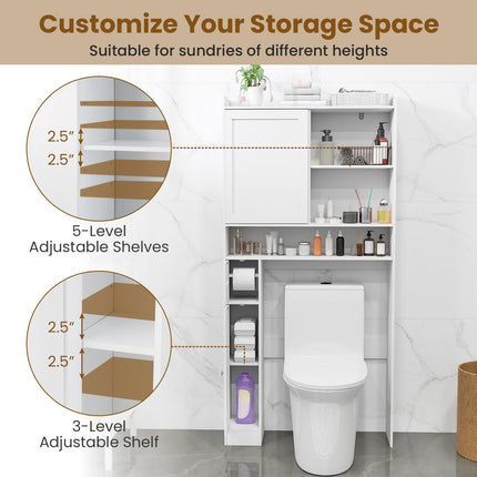 Dreamade Over The Toilet Storage Cabinet Standing Toilet Rack with Sliding Door
