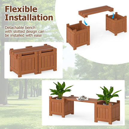 Dreamade 2-in-1 Outdoor Bench with 2/4 Planter Boxes Wood with Teak Oil Finish 42"x11"x11.5"