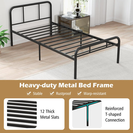 Dreamade Twin Size Bed Frame, Modern Metal Platform Bed with Headboard and Footboard, Heavy Duty Steel Slat Support Mattress Foundation