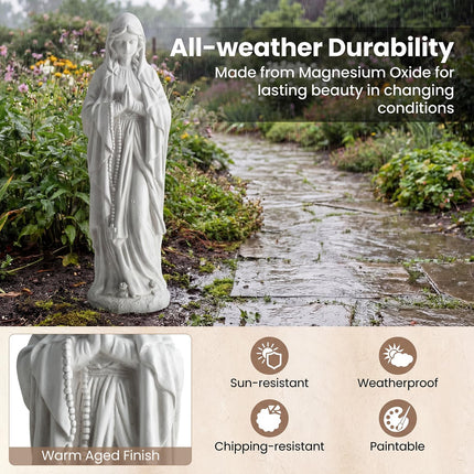 Dreamade Virgin Mary Praying Statue 29.5" | Blessed Mother Outdoor Religious Statue with Rosary Beads