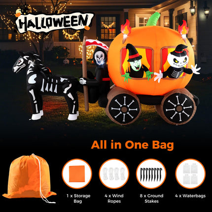 DREAMADE 10.2 FT Long LED Lighted Halloween Inflatable Carriage