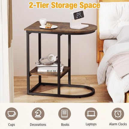 Dreamade C Shaped End Table with Industrial Wood Tabletop (1/2)