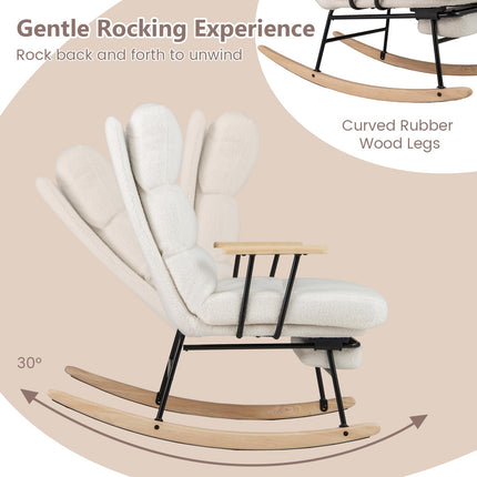 Dreamade Nursery Rocking Chair Teddy Velvet Upholstered Rocking Chair