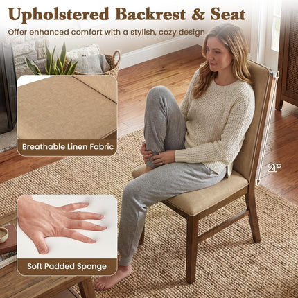 Dreamade Upholstered Dining Chairs | High Back Padded Fabric Kitchen Chairs with Solid Rubber Wood Legs