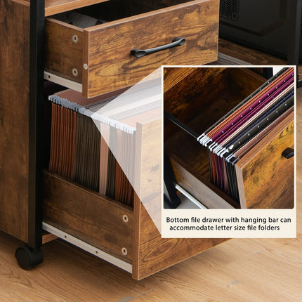 Dreamade 2-Drawer Rolling File Cabinet, Under Desk File Cabinet Printer Stand on Wheels, Rustic Brown