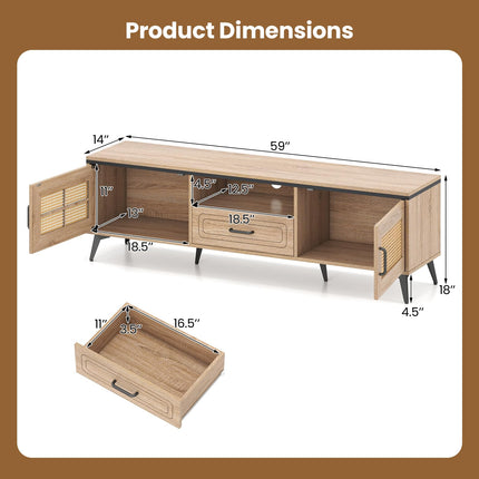 Dreamade TV Stand for 60/65 Inch TV | Boho Entertainment Center with Storage Cabinets