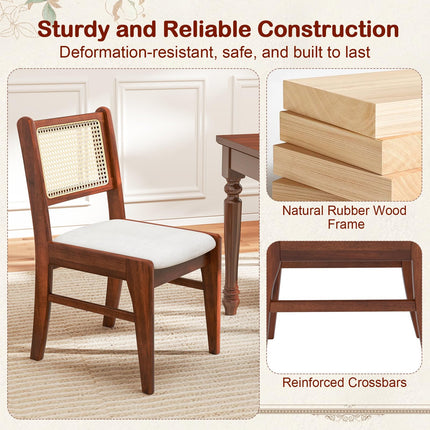 Dreamade Rattan Dining Chairs Set of 2/4, Wooden Kitchen Chairs w/Cane Back, Rubber Wood Frame