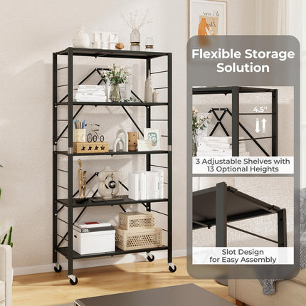 Dreamade 5-Tier Foldable Storage Shelf with Wheels Set of 1/2, Collapsible Shelving Unit with Adjustable Shelves